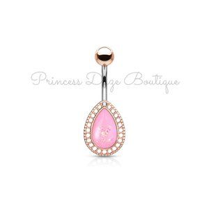 Rose Gold Pink Opal Tearβ Drop Belly Button Ring